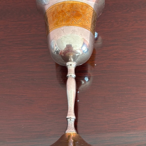 VINTAGE ALEF JUDAICA SHABBAT KIDDUSH CHALICE GOBLET SILVER PLATED BRASS & NICKEL - Picture 6 of 9